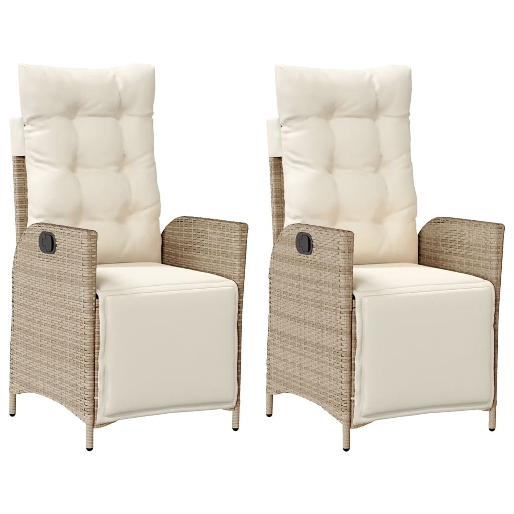 havestole 2 stk. med lænefunktion og fodstøtte polyrattan beige