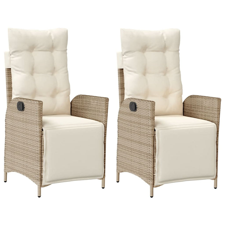 havestole 2 stk. med lænefunktion og fodstøtte polyrattan beige