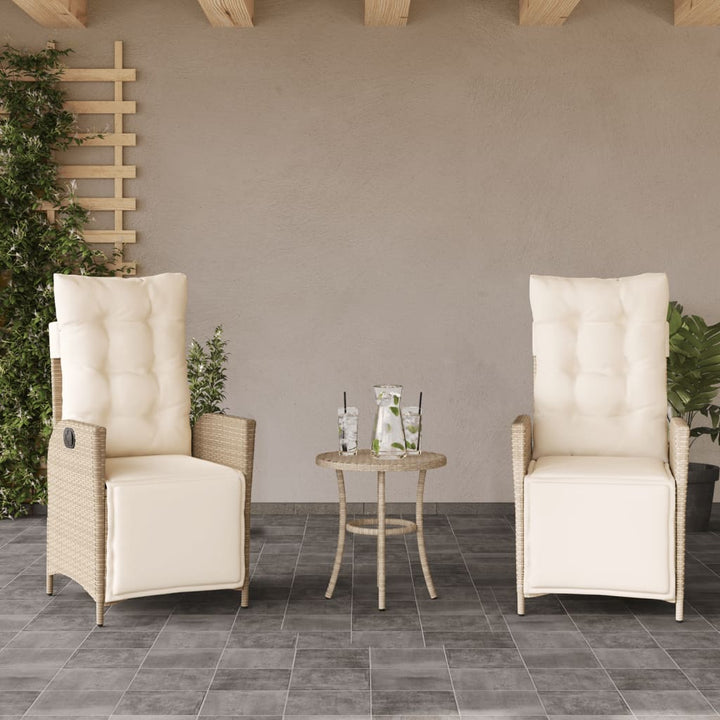 havestole 2 stk. med lænefunktion og fodstøtte polyrattan beige
