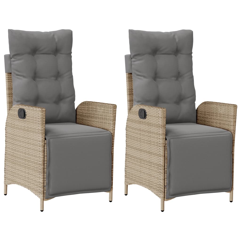 havestole 2 stk. lænefunktion og fodstøtte polyrattan beige