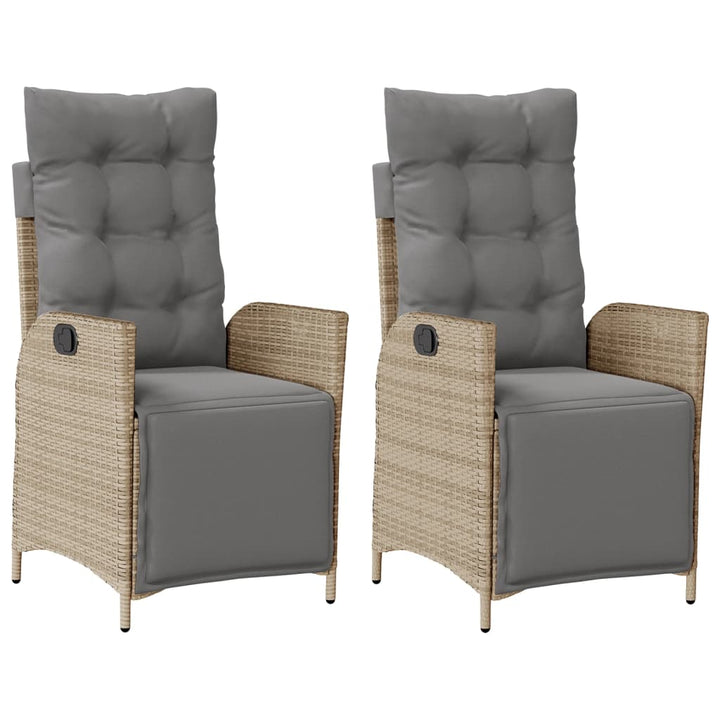 havestole 2 stk. lænefunktion og fodstøtte polyrattan beige