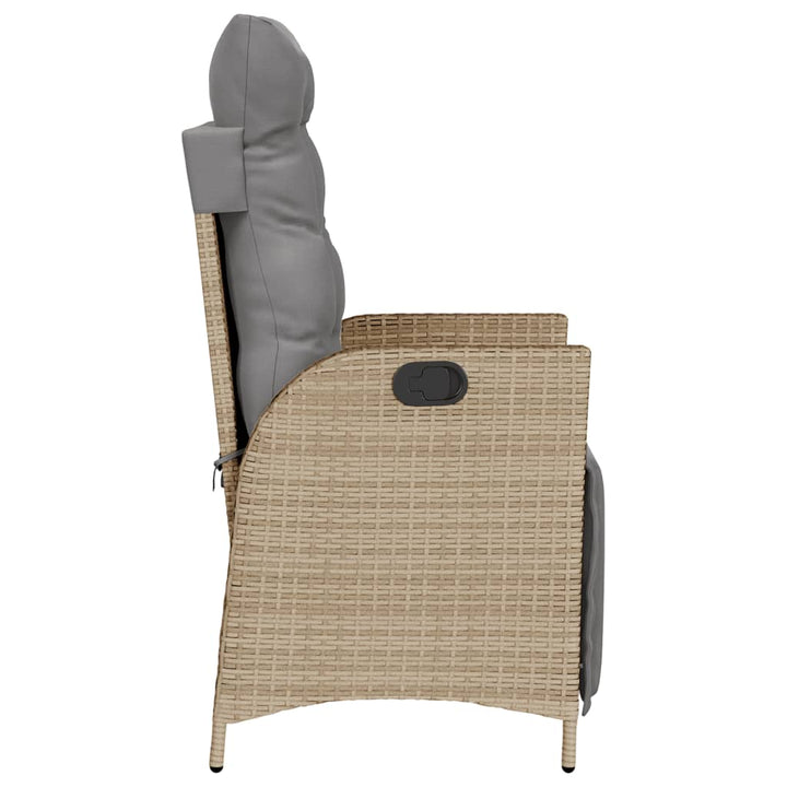 havestole 2 stk. lænefunktion og fodstøtte polyrattan beige