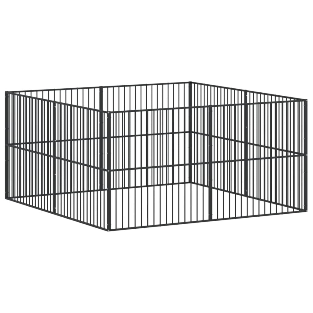 hundegård 8 paneler galvaniseret stål sort