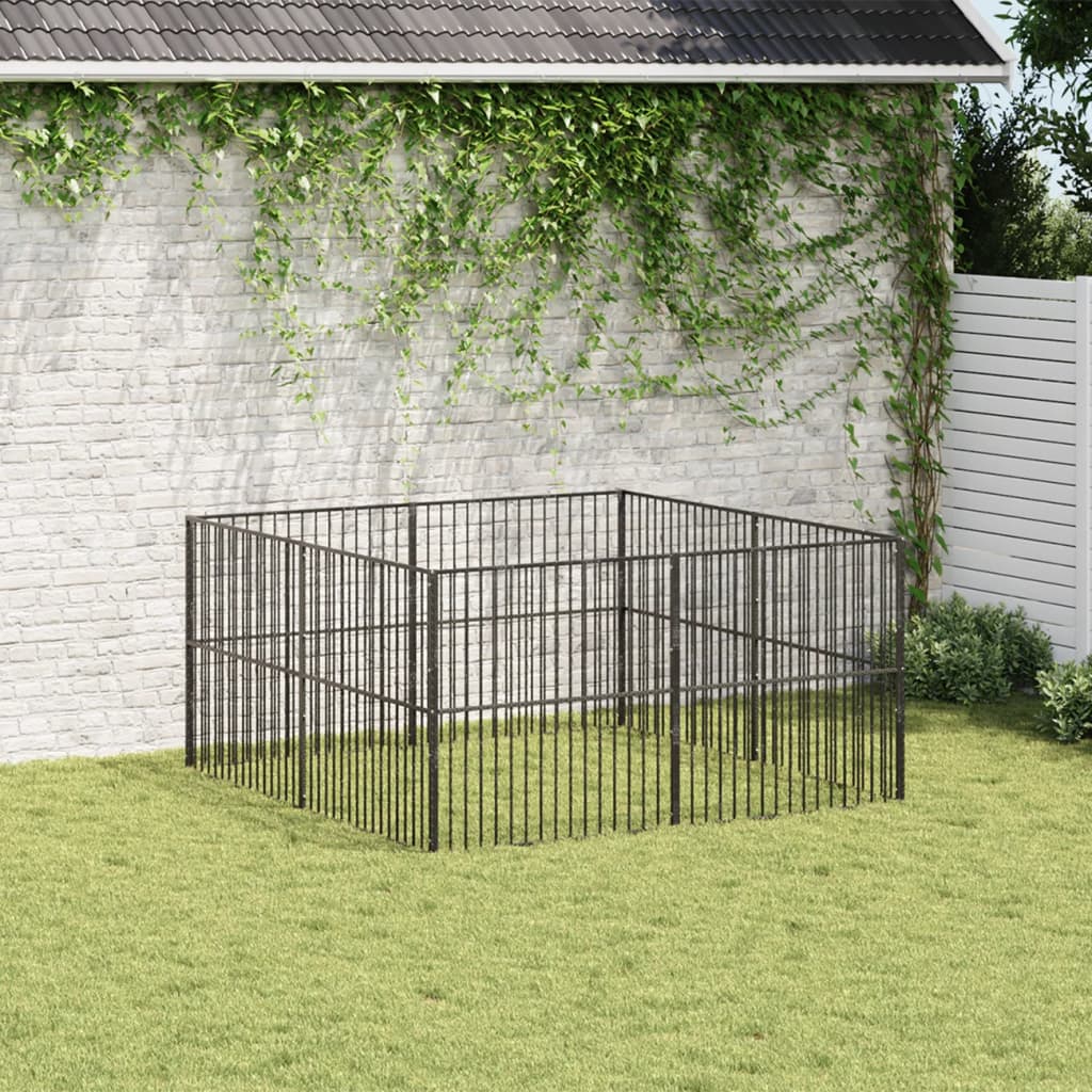 hundegård 8 paneler galvaniseret stål sort