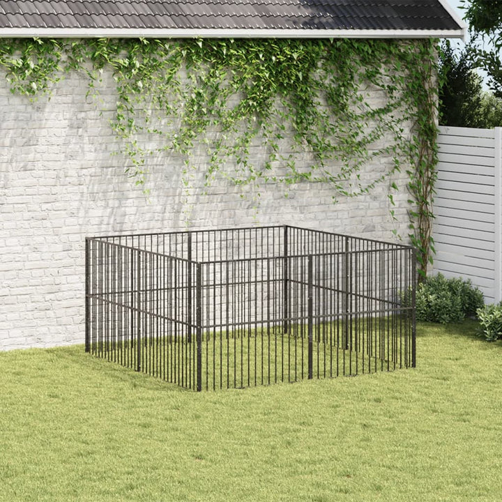 hundegård 8 paneler galvaniseret stål sort