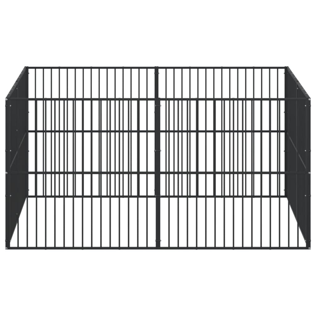 hundegård 8 paneler galvaniseret stål sort