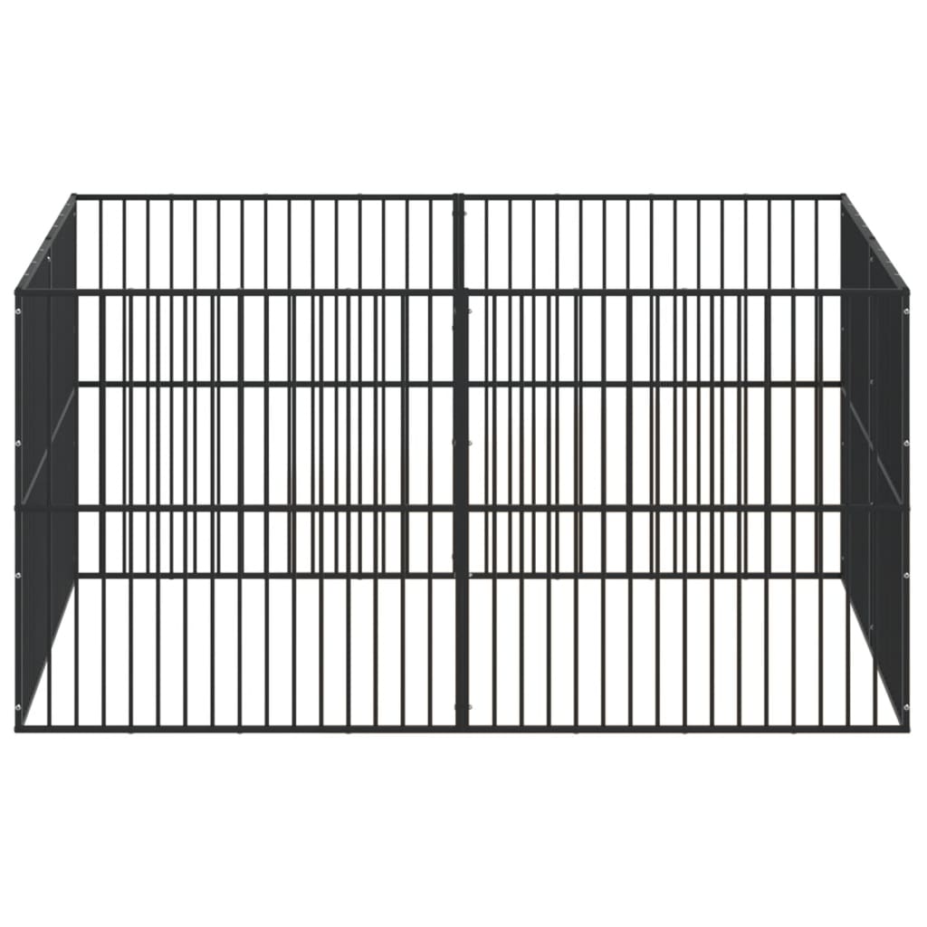 hundegård 8 paneler galvaniseret stål sort