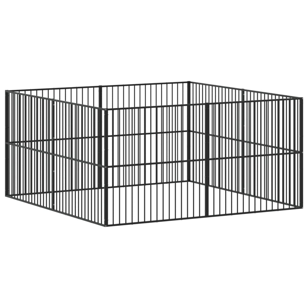 hundegård 8 paneler galvaniseret stål sort