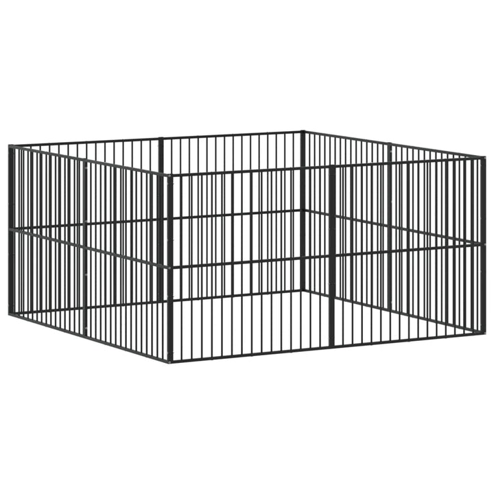 hundegård 8 paneler galvaniseret stål sort