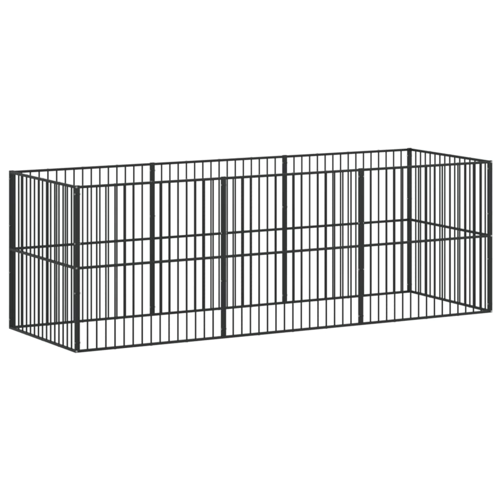 hundegård 8 paneler galvaniseret stål sort