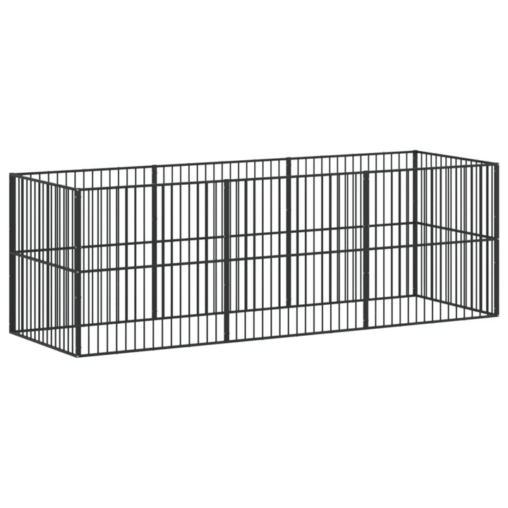 hundegård 8 paneler galvaniseret stål sort