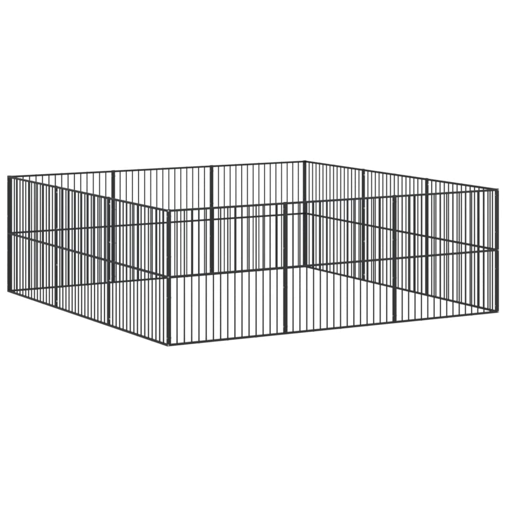 hundegård 12 paneler galvaniseret stål sort