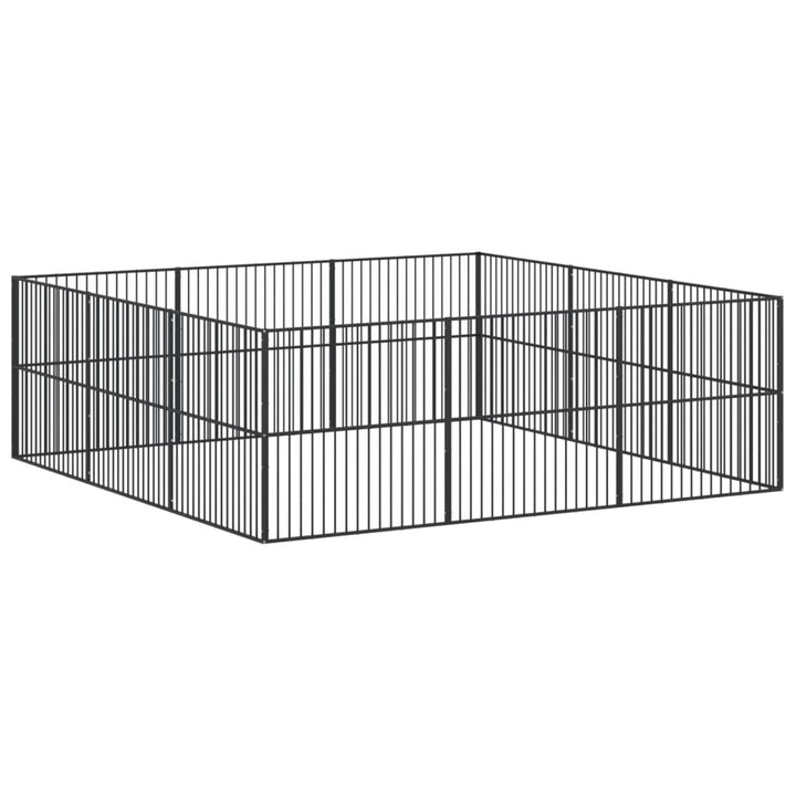 hundegård 12 paneler galvaniseret stål sort