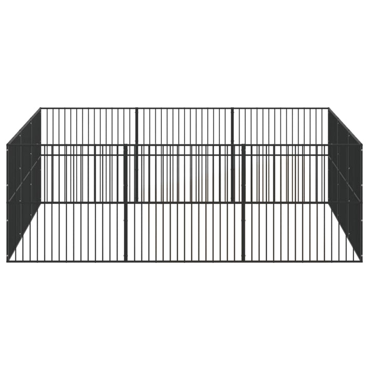 hundegård 12 paneler galvaniseret stål sort