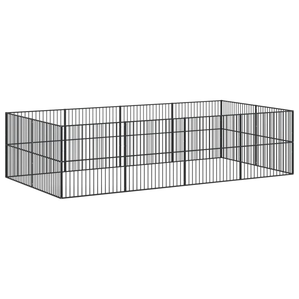 hundegård 12 paneler galvaniseret stål sort