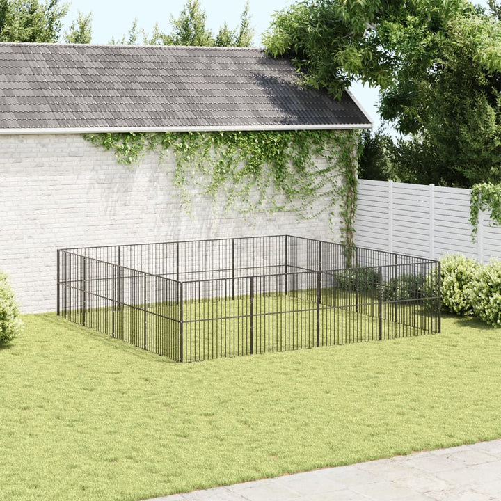 hundegård 16 paneler galvaniseret stål sort