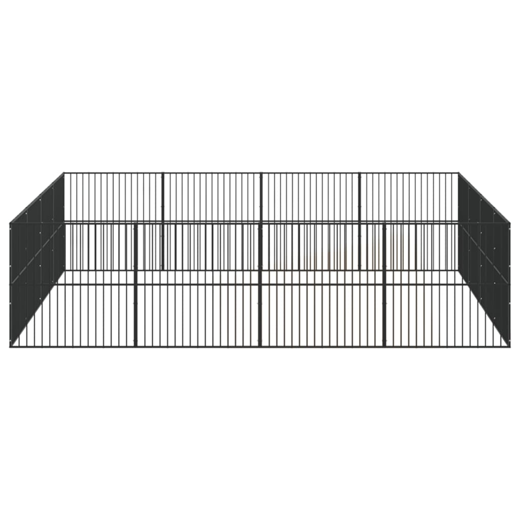 hundegård 16 paneler galvaniseret stål sort