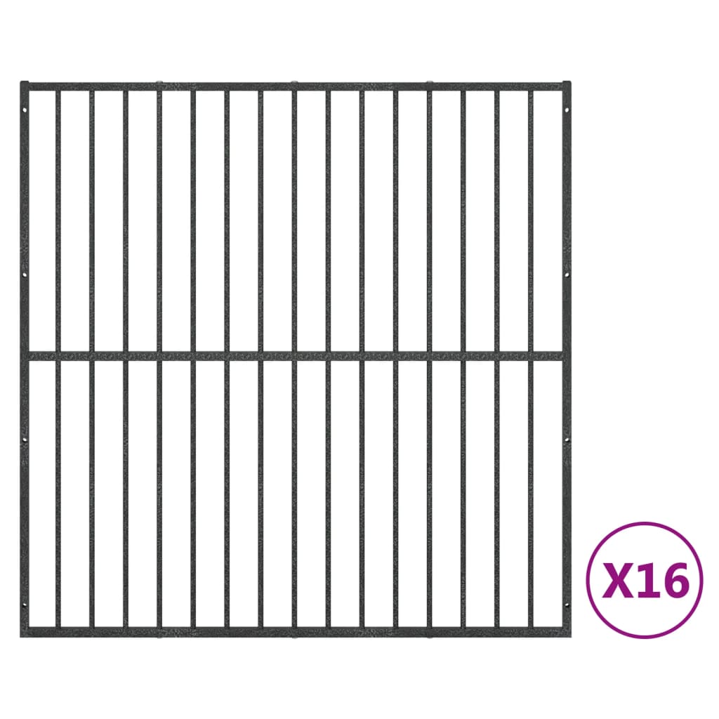 hundegård 16 paneler galvaniseret stål sort