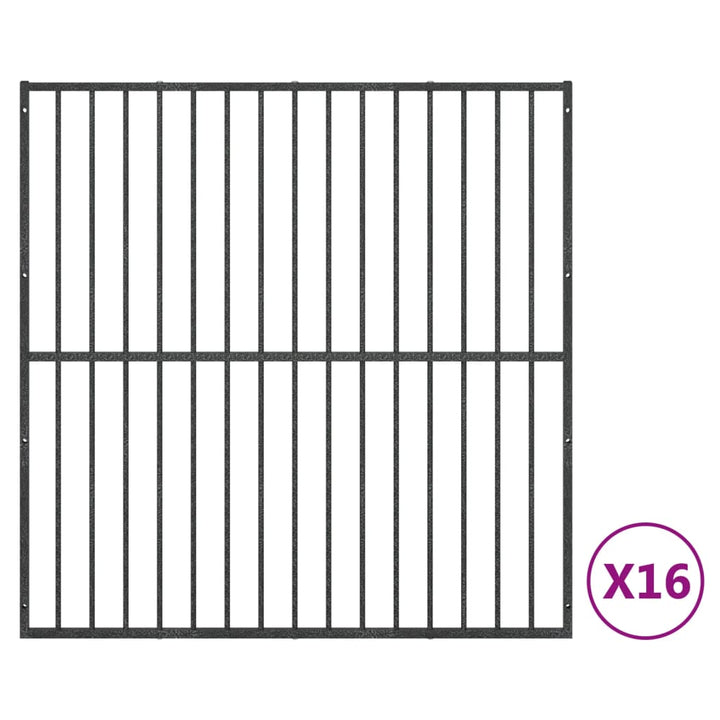 hundegård 16 paneler galvaniseret stål sort