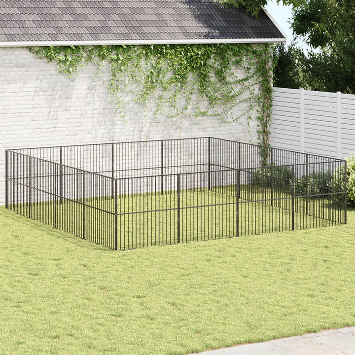 hundegård 16 paneler galvaniseret stål sort