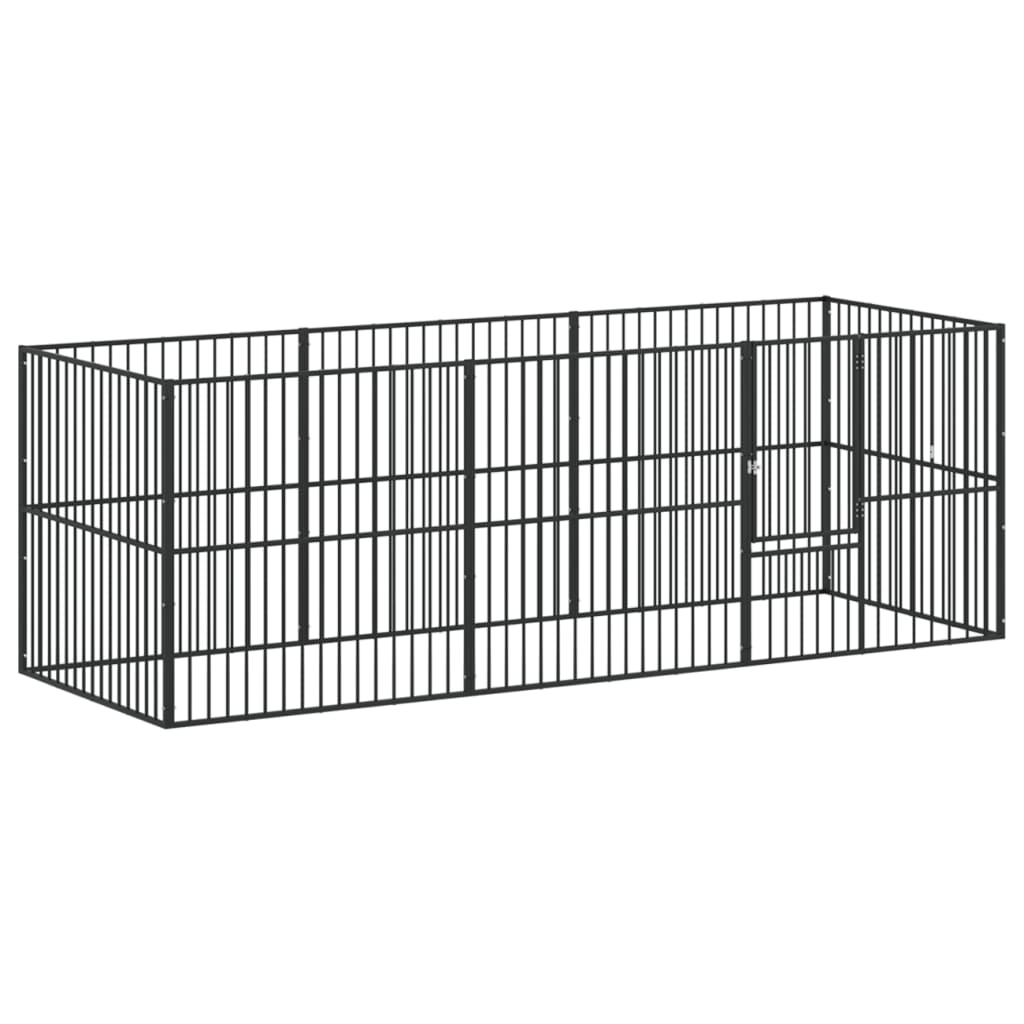 hundegård 8 paneler galvaniseret stål sort