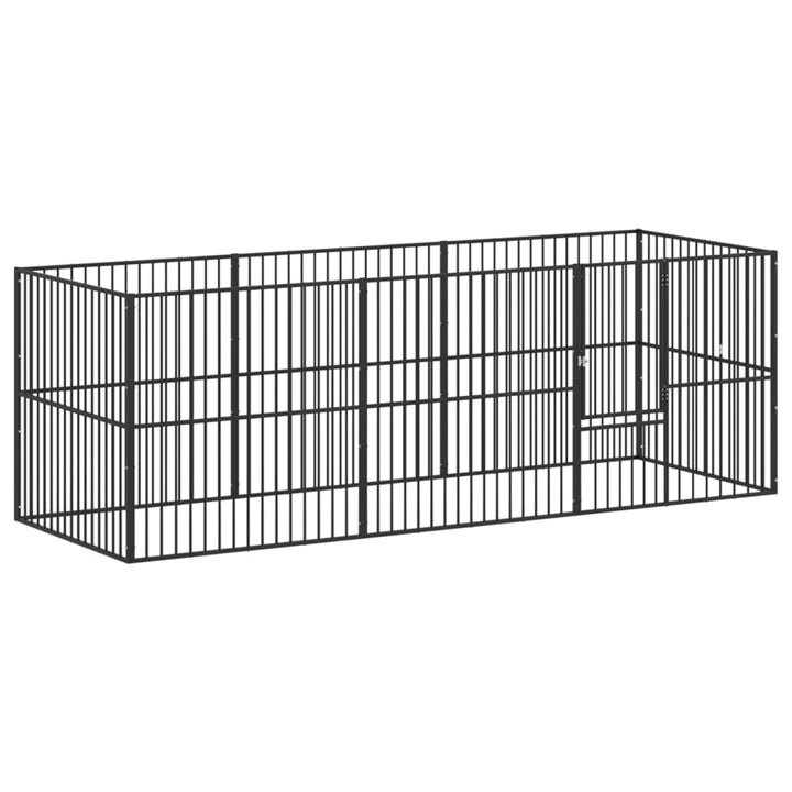 hundegård 8 paneler galvaniseret stål sort