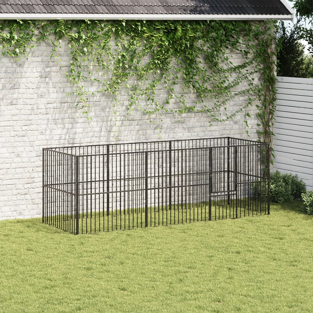 hundegård 8 paneler galvaniseret stål sort