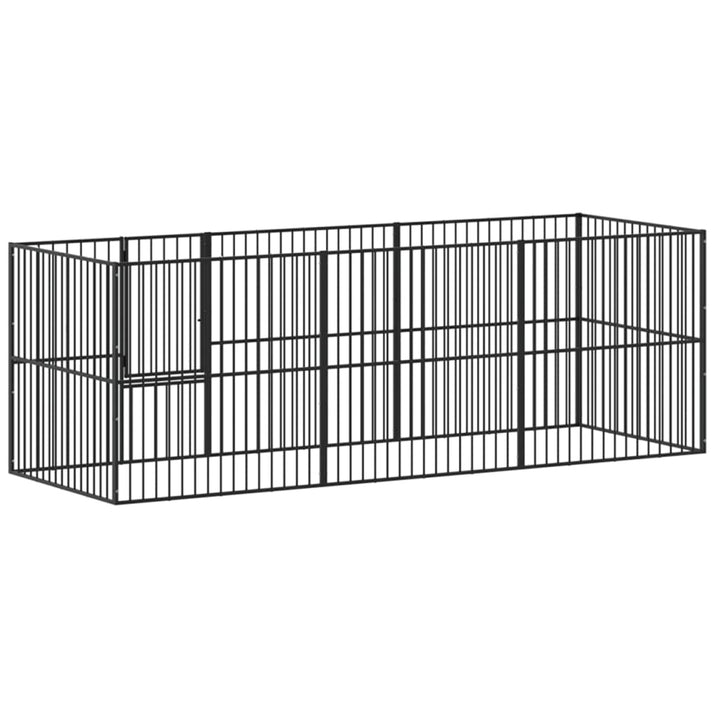 hundegård 8 paneler galvaniseret stål sort