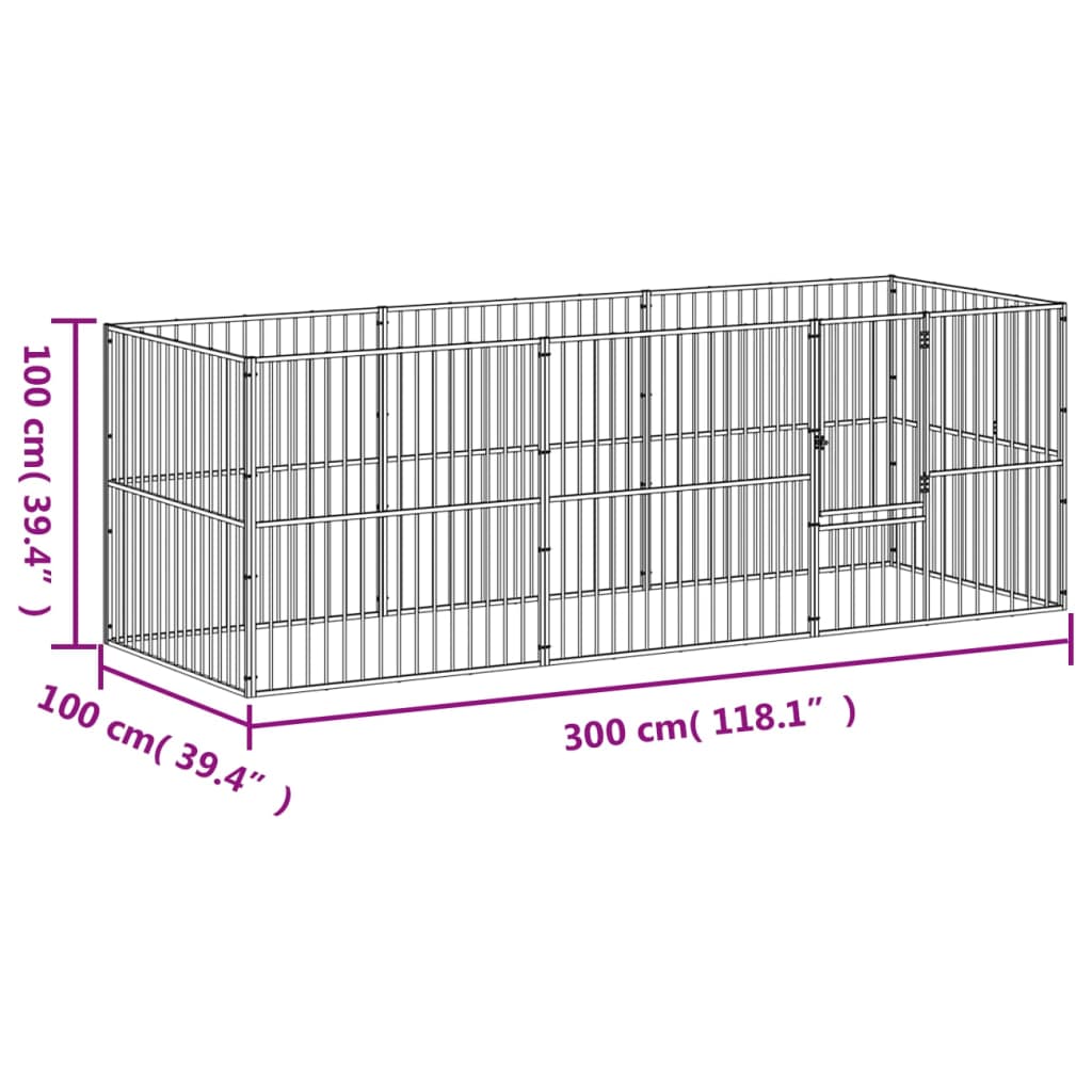 hundegård 8 paneler galvaniseret stål sort