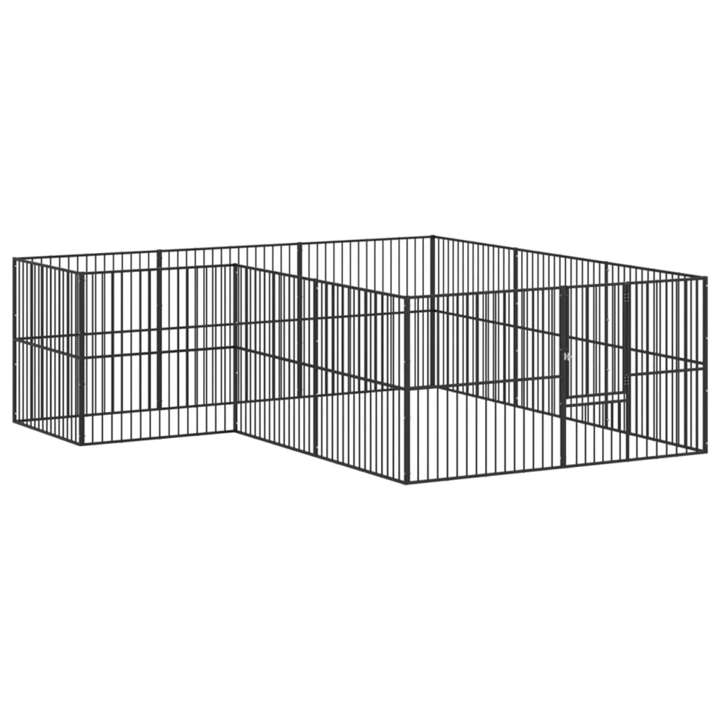 hundegård 12 paneler galvaniseret stål sort