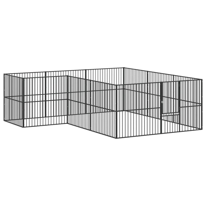 hundegård 12 paneler galvaniseret stål sort