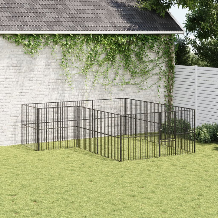 hundegård 12 paneler galvaniseret stål sort