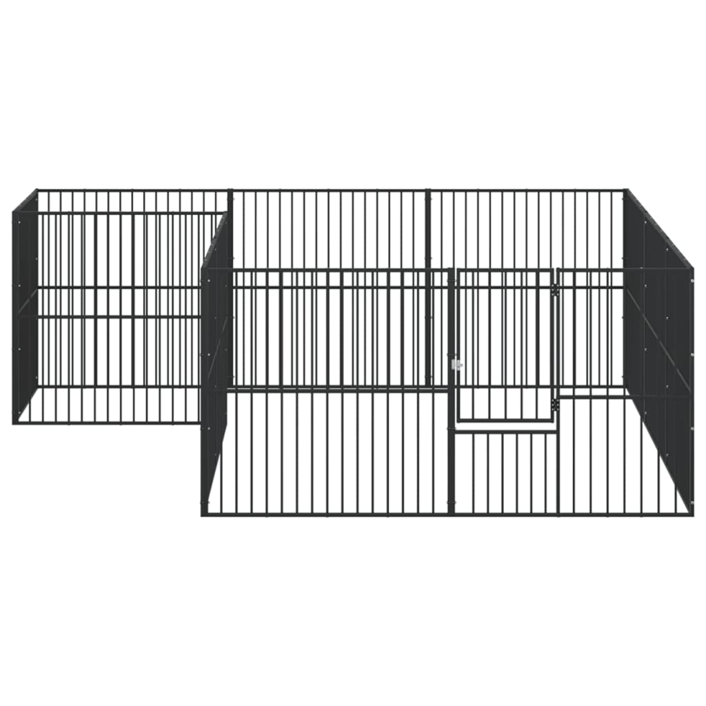 hundegård 12 paneler galvaniseret stål sort
