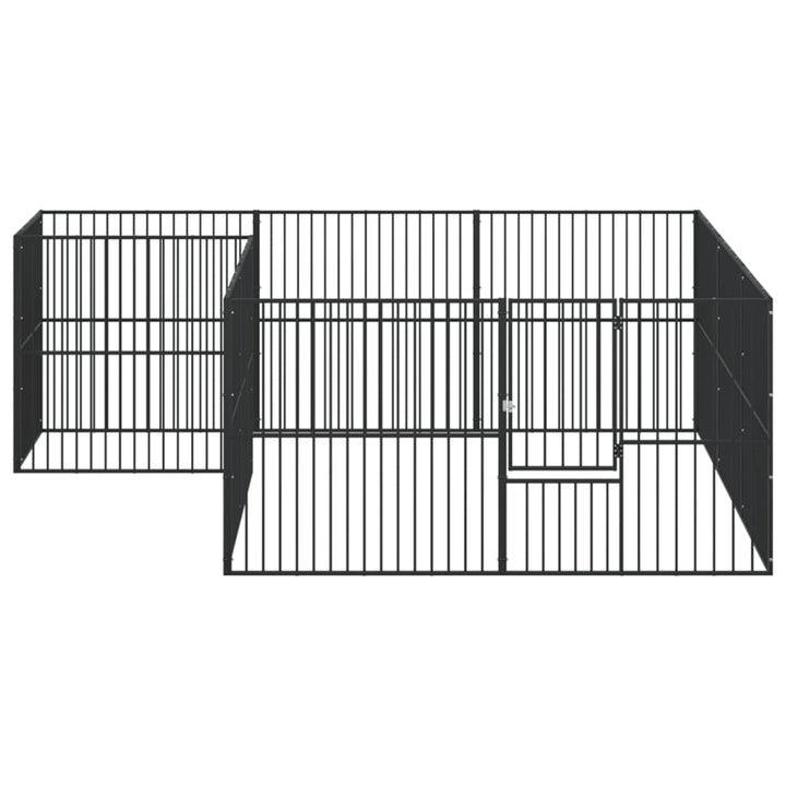 hundegård 12 paneler galvaniseret stål sort