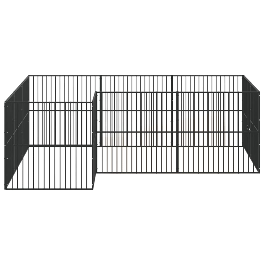 hundegård 12 paneler galvaniseret stål sort