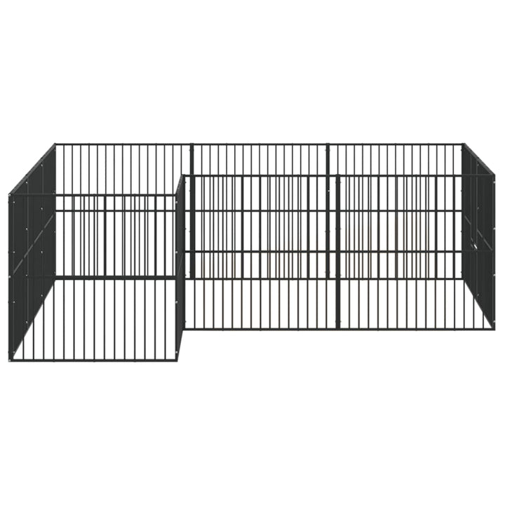 hundegård 12 paneler galvaniseret stål sort