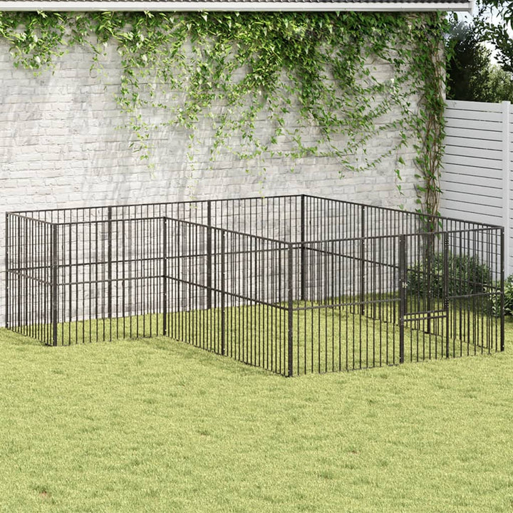 hundegård 12 paneler galvaniseret stål sort