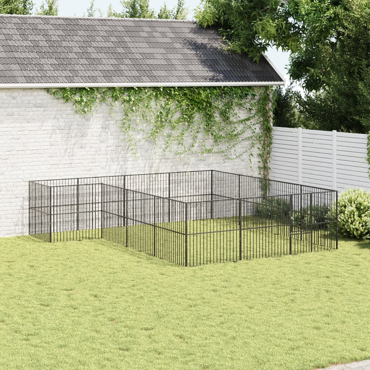 hundegård 16 paneler galvaniseret stål sort