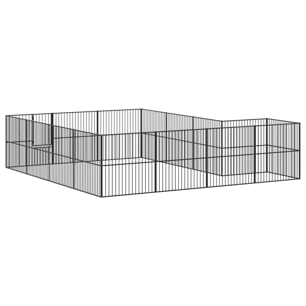 hundegård 16 paneler galvaniseret stål sort