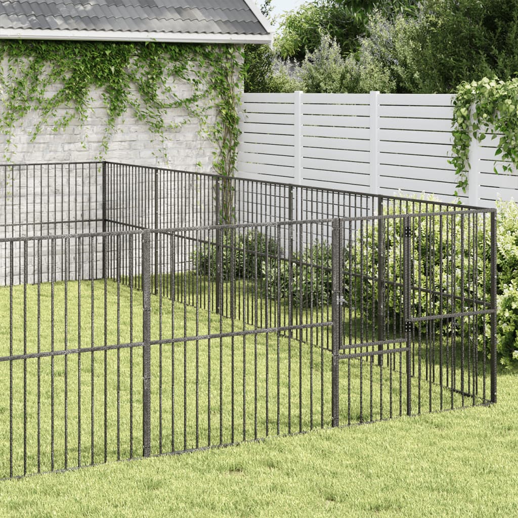 hundegård 20 paneler galvaniseret stål sort