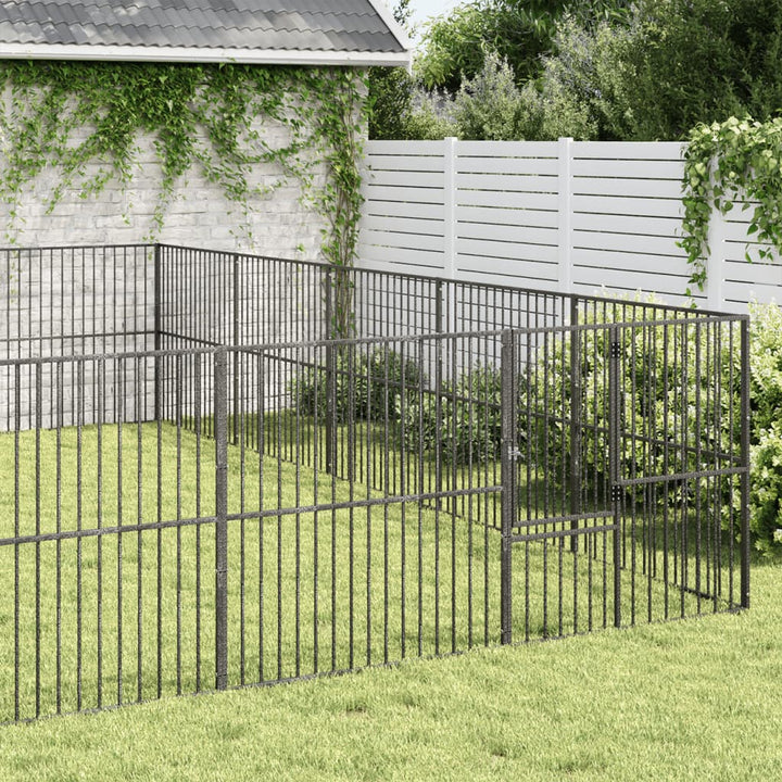 hundegård 20 paneler galvaniseret stål sort