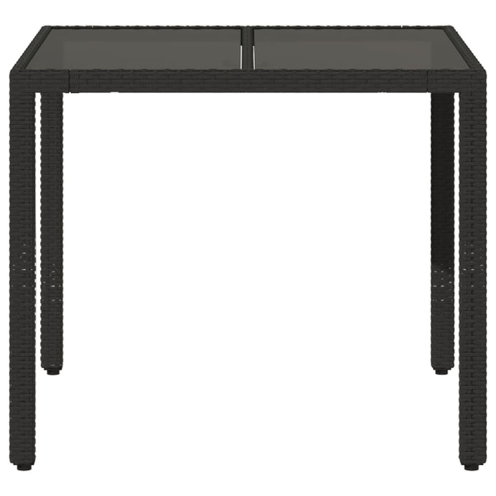 havebord med glastop 90x90x75 cm polyrattan sort