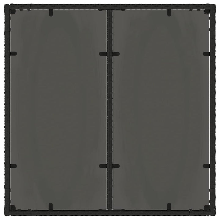 havebord med glastop 90x90x75 cm polyrattan sort