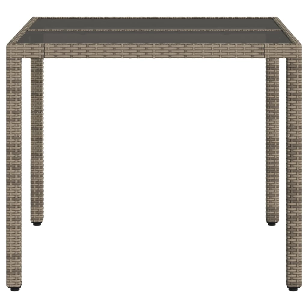 havebord med glastop 90x90x75 cm polyrattan grå