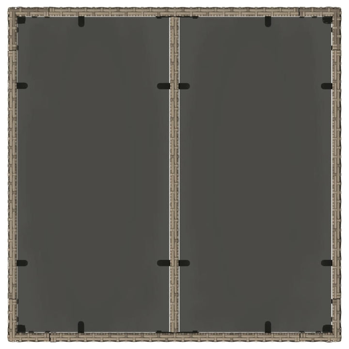 havebord med glastop 90x90x75 cm polyrattan grå