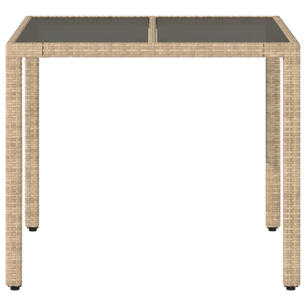 havebord med glastop 90x90x75 cm polyrattan beige