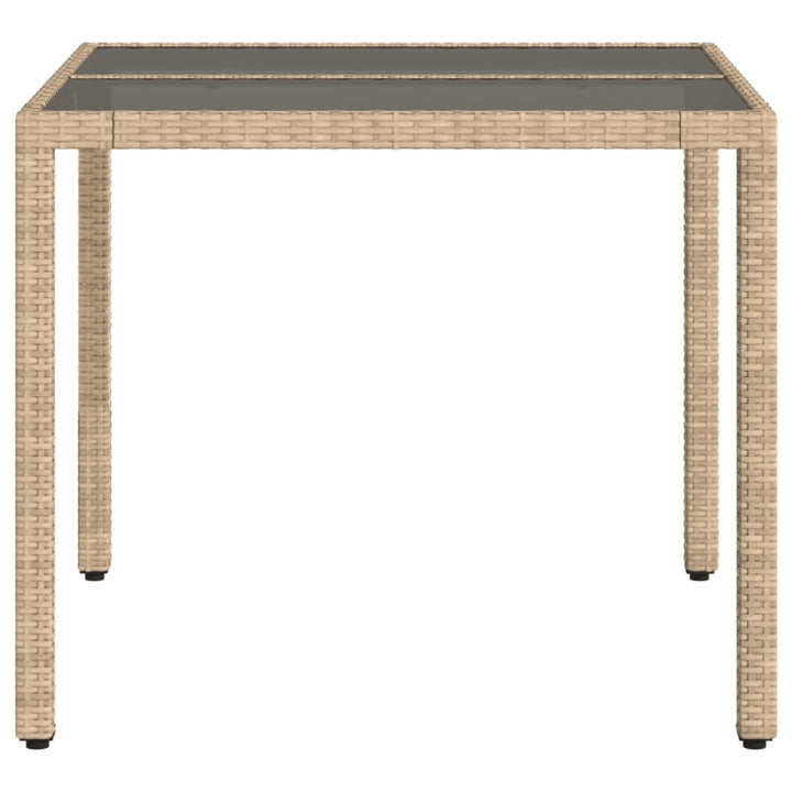 havebord med glastop 90x90x75 cm polyrattan beige