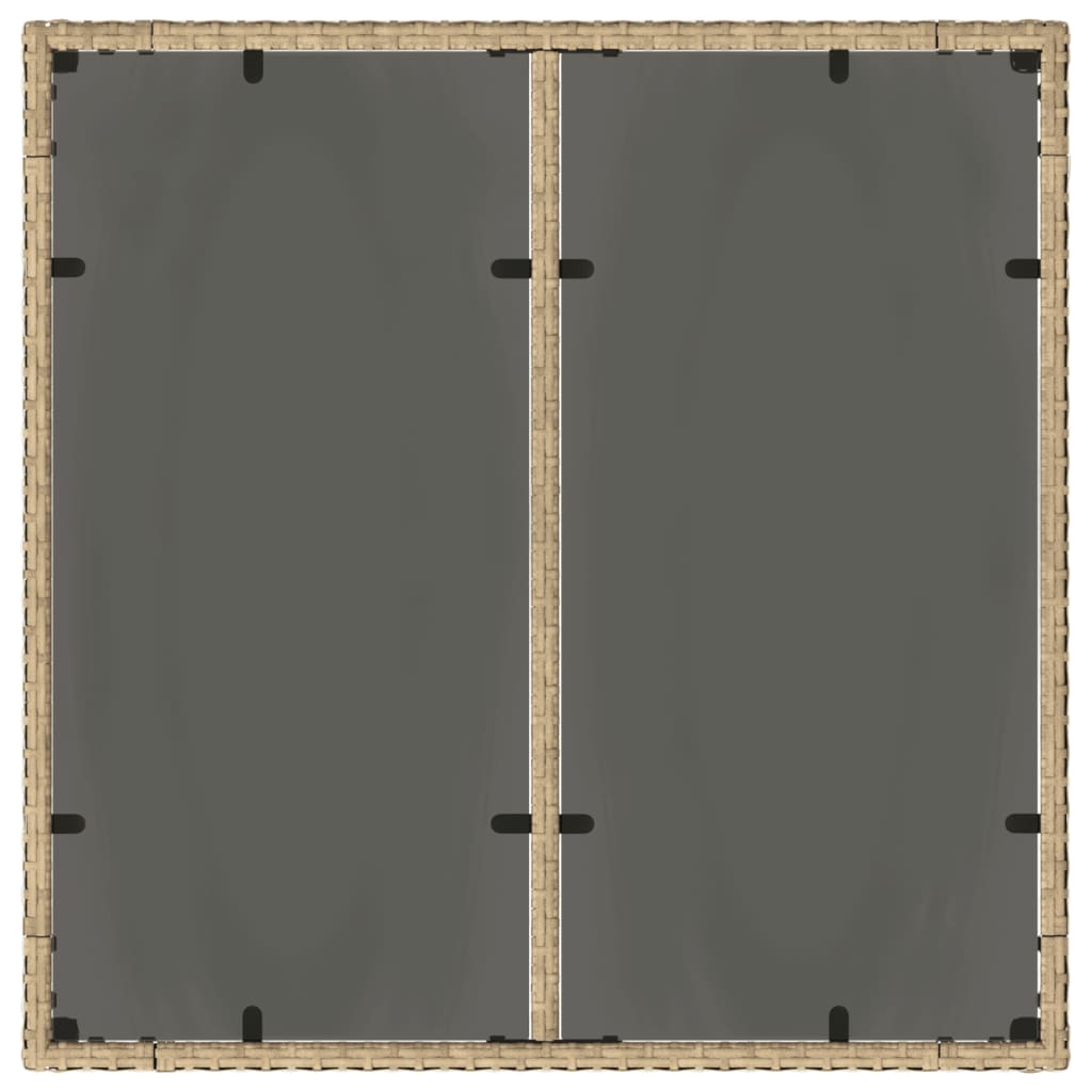 havebord med glastop 90x90x75 cm polyrattan beige