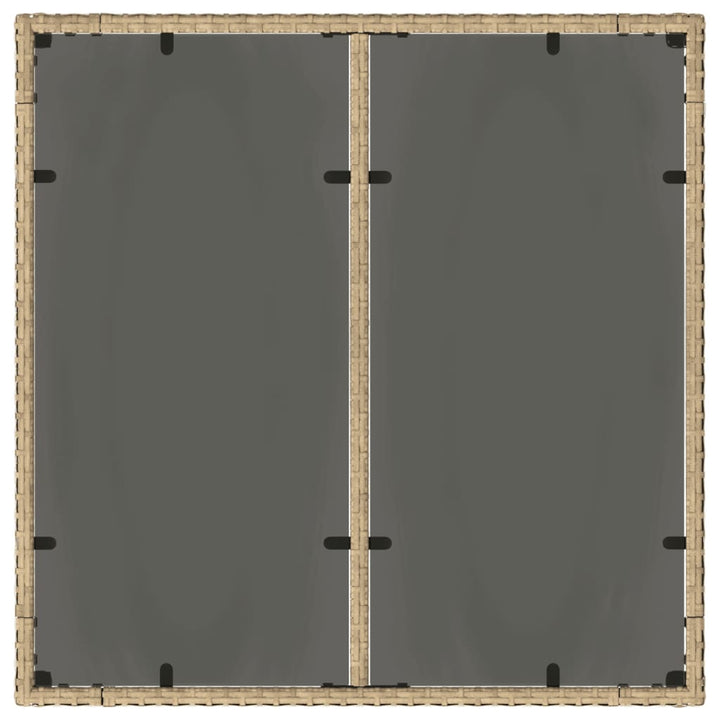 havebord med glastop 90x90x75 cm polyrattan beige