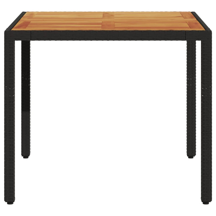 havebord med akacietop 90x90x75 cm polyrattan sort